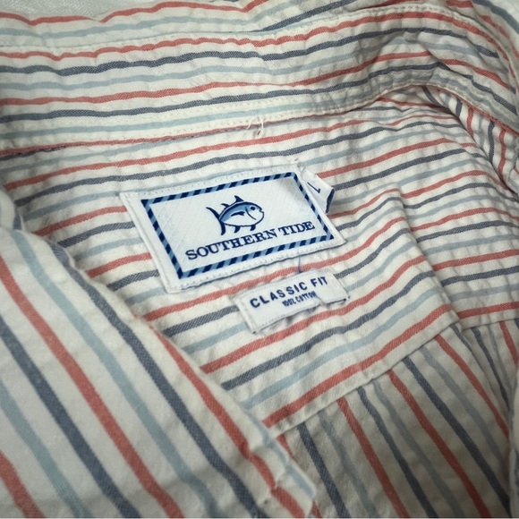 Southern Tide Striped Seersucker Short Sleeve Button Down Shirt Classic Fit L - Picture 4 of 4
